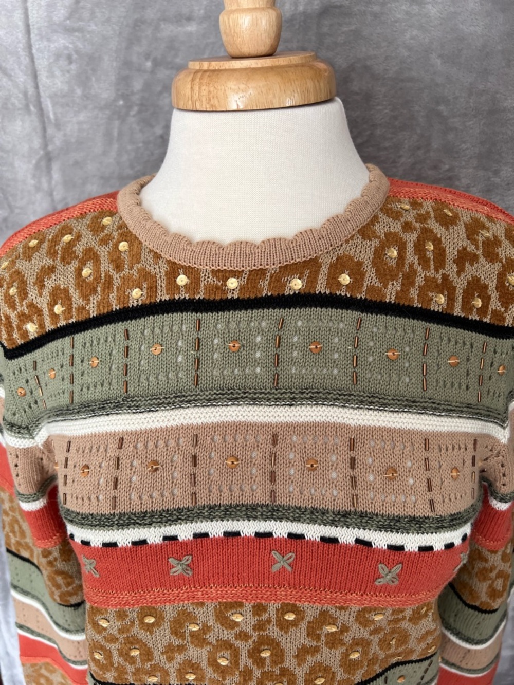 Alfred Dunner Petite Medium Sweater Embellished Knit Pullover Multicolor